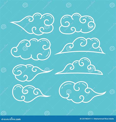 Cute Cartoony Curly Cloud Glyph Vector Illustration Collection Set