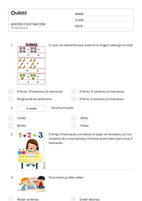 50 Adición y contando hojas de trabajo para Grado 2 en Quizizz