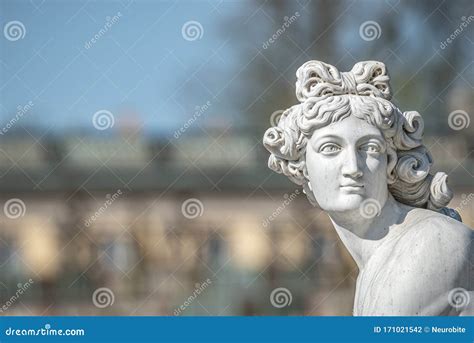 Old Statue Of A Sensual Naked Renaissance Era Woman In The Park Of Potsdam Germany Details
