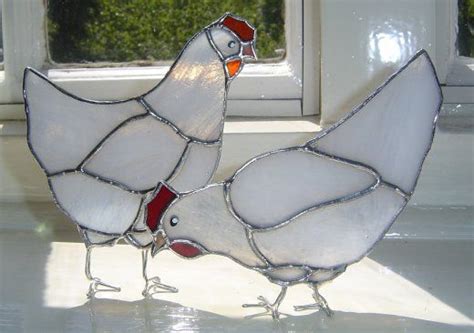 Pair White Chickens Click Image To Close Stained Glass Birds Stained Glass Lamps Stained