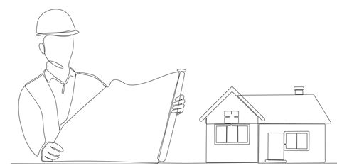 Single Continuous Line Drawing Of Attractive Man Architecture Holding