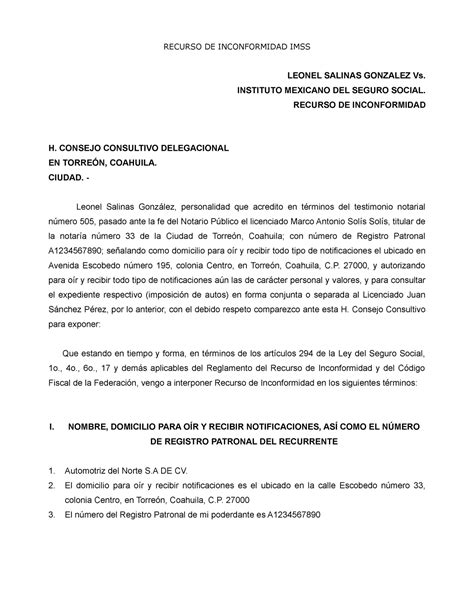 Escrito De Recurso De Inconformidad En El Juicio De Amparo Recurso De