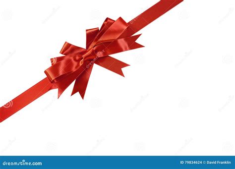 Corner Diagonal Red Bow T Ribbon Isolated On White Stock Photo