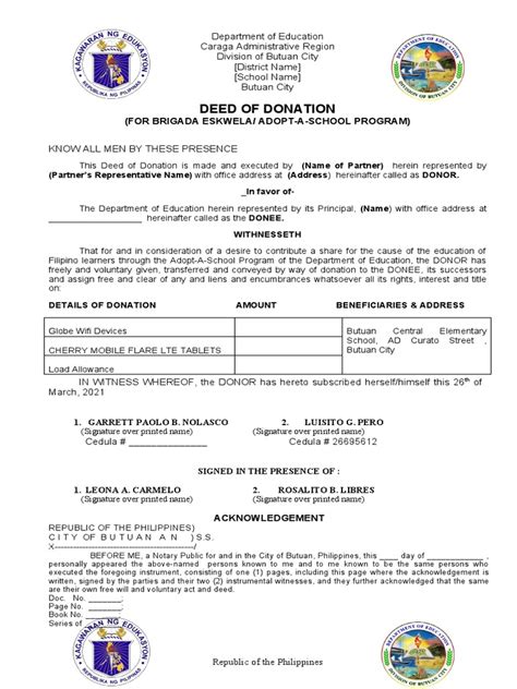 Deed Of Donation Sample Pdf