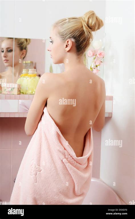 The Beautiful Blonde Woman In A Bathroom Stock Photo Alamy
