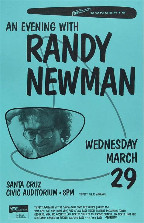 Randy Newman Vintage Concert Poster From Santa Cruz Civic Auditorium