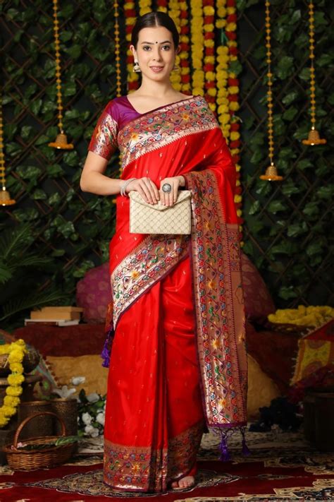 Woven Banarasi Soft Silk Saree In Red Ucchal Fashion