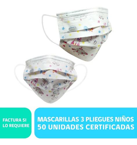 Mascarilla Niños Desechable Certificada 50 Unidades Cuotas sin interés