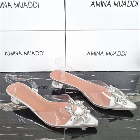 Jual SEPATU AMINA MUADDI BEGUM CRYSTAL GLASS SLING HEELS TRANSPARENT