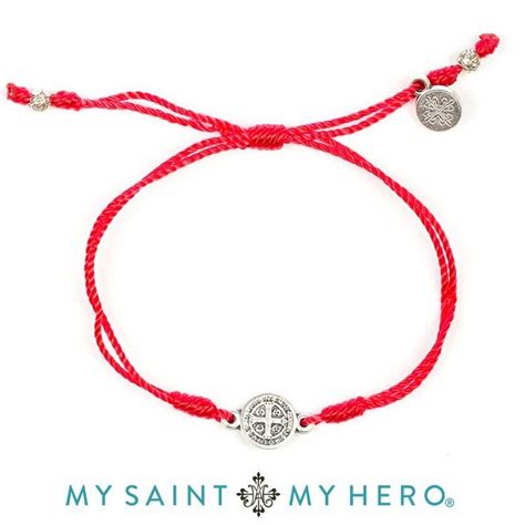 My Saint My Hero Breathe Blessing Bracelet Silver Plated Medal On Red Hand Woven Cord