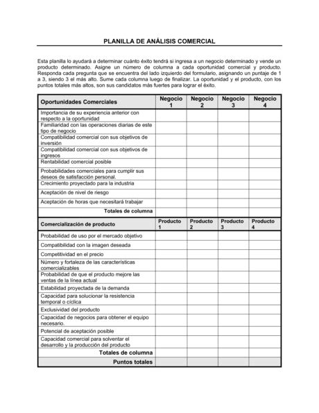 Planilla Análisis Comercial Modelos Y Ejemplo