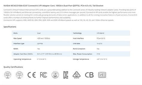 Nvidia Mellanox Mcx A Ecat Connectx Infiniband Vpi Adapter