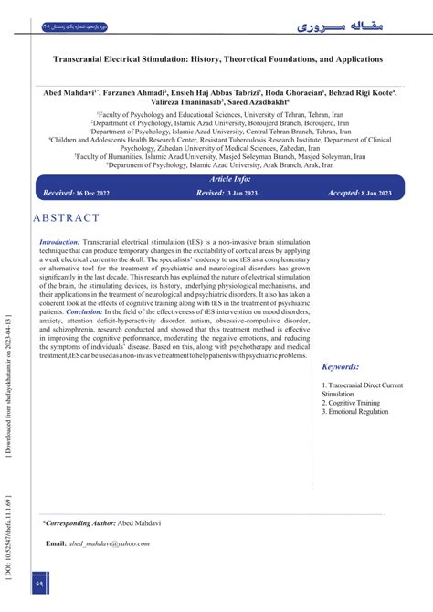 PDF Transcranial Electrical Stimulation TES History Theoretical