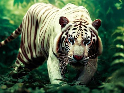 Rare White Tiger Hunting and Ready To Attack in the Jungle Stock ...