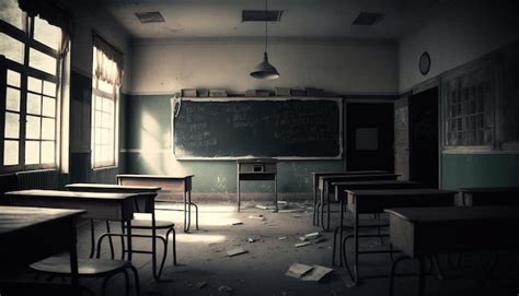 Premium Photo Digital Art Of An Empty Messy Ruined Classroom At An Abandoned School With Empty