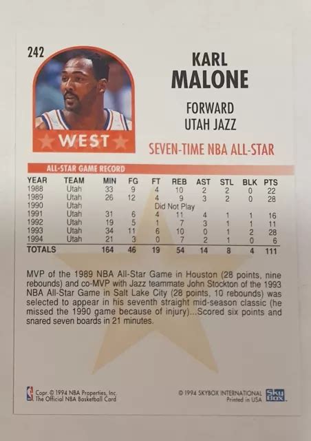 Karl Malone West All Star Utah Jazz Nba Hoops Trading Card