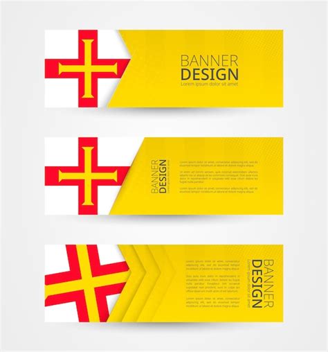 Premium Vector Set Of Three Horizontal Banners With Flag Of Guernsey