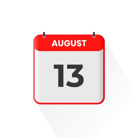 13th August Calendar Icon August 13 Calendar Date Month Icon Vector