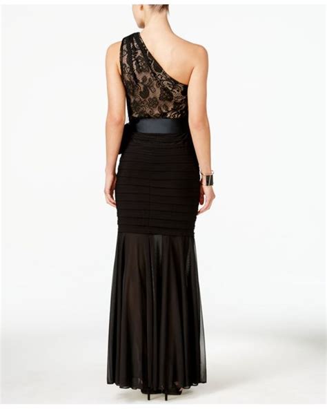 Betsy And Adam Banda By Betsy And Adam Lace One Shoulder Mermaid Gown In