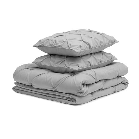 Amazon Basics Pinch Pleat All Season Down Alternative Comforter Bedding Set King Light Grey