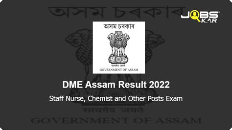 Dme Assam Staff Nurse Chemist And Other Posts Exam Result 2022 Download