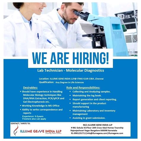 Lab Technician Molecular Diagnostics Vacancies Bangalore All