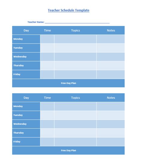 10+ Free Teacher Schedule Templates (MS Word, Excel & PDF)