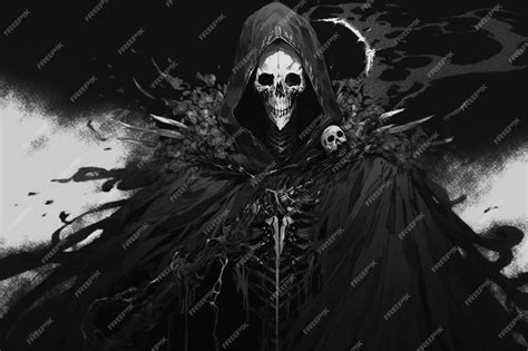 Premium Ai Image Black And White Image Of A Skeleton In A Cloak