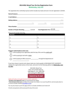 Fillable Online Psm Msu 2007 MSU Weed Tour On Line Registration Form