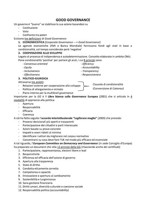 Appunti Esonero II GOOD GOVERNANCE Un governo è buono se stabilisce