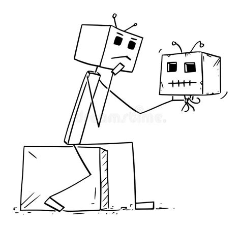 Robot Or Hamlet Holding Robot Head Or Skull And Thinking Vector