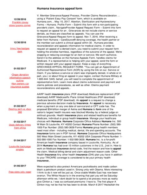 Fillable Online Humana Insurance Appeal Form Fax Email Print Pdffiller