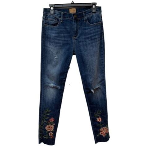 Driftwood Jeans Driftwood Womens 28 Jackie Floral Embroidered Blue Jeans Raw Hem Classic Fit