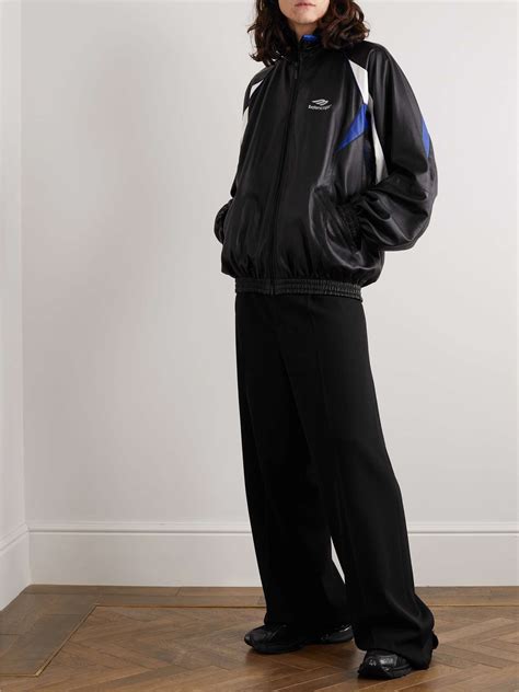 BALENCIAGA Logo-Embroidered Leather Track Jacket | MR PORTER