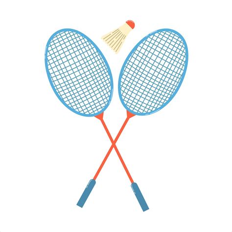 Isolated Two Crossed Badminton Rackets With Shuttlecock In Flat Style