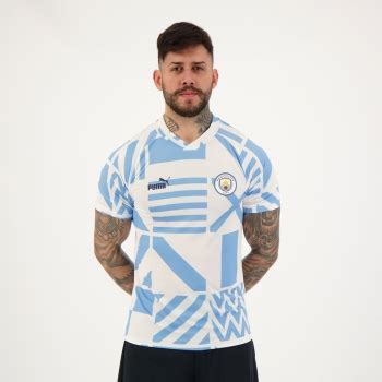 Camisa Puma Manchester City Pré Jogo 2023 Branca e Azul Escorrega o Preço