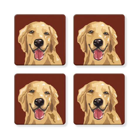 Set Of 4 MDF Coasters Golden Retriever Naked Decor