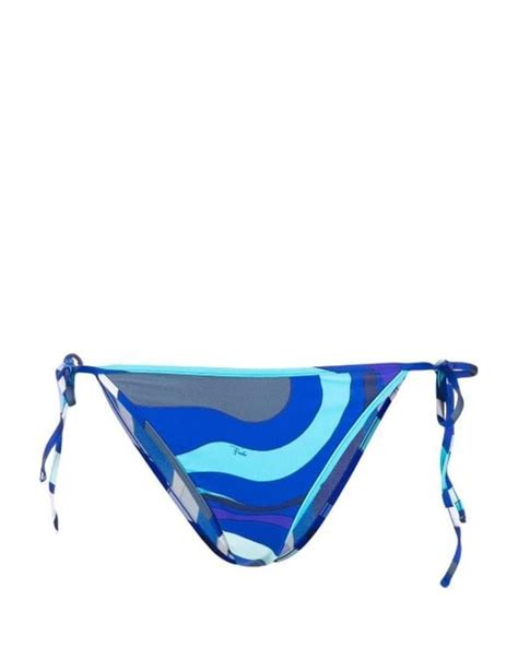 Emilio Pucci Wave Print Tied Bikini Bottoms In Blue Lyst