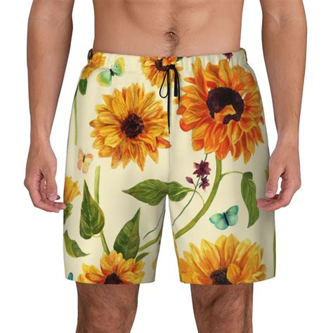 Haiem Sunflowers And Butterflies Mens Swim Trunks With Compression