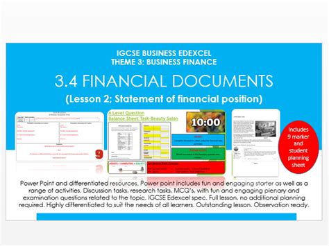 Igcse Business Edexcel Theme 3 34 Financial Documents Lesson 2