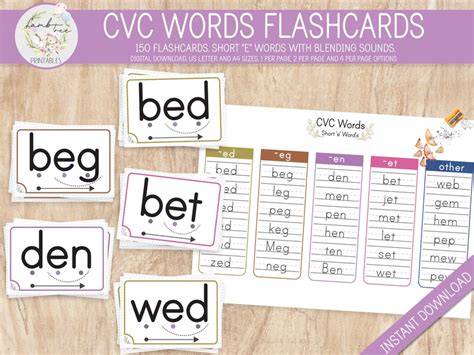 Cvc Words Flashcards Cvc Printable Flashcards Instant Download