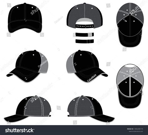 Net Baseball Cap Template Blackvector Illustration เวกเตอร์สต็อก ปลอดค่าลิขสิทธิ์ 1466200175