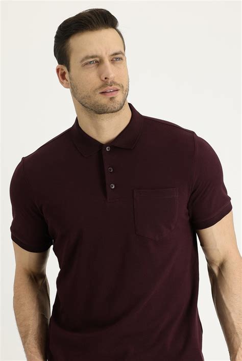 Koyu Bordo Polo Yaka Regular Fit Nakışlı Pamuk Tişört 8682606402086