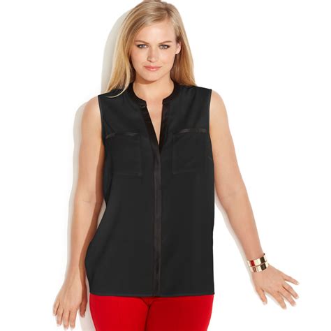 Calvin Klein Plus Size Sleeveless Contrasttrim Blouse In Black Lyst