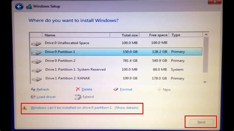 Windows Can T Be Installed On Drive 0 Partition 1 Show Details YouTube