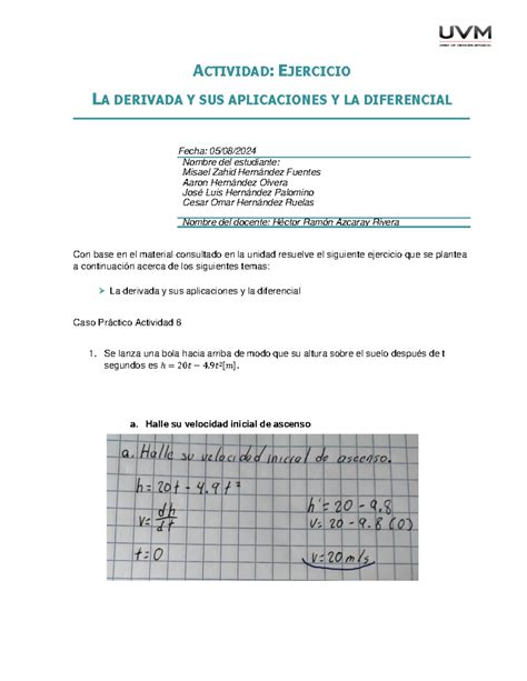 A 4 Ejercicios Calculo ACTIVIDAD EJERCICIO LA DERIVADA Y SUS