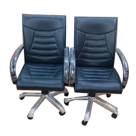 Leather Visitor Medium Back Revolving Office Chair Black Base At Rs