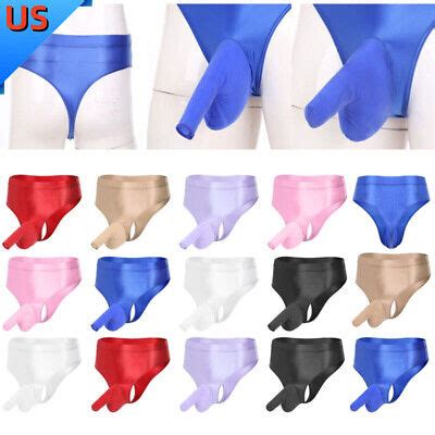 Men Oil Silk Pouch Underwear Open Close Sheath Bikini Briefs Panties Swimwear EBay