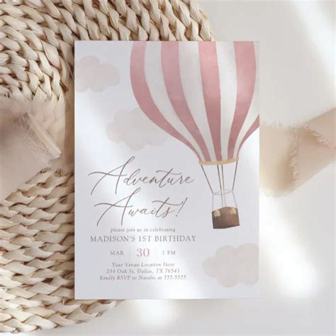 Adventure Awaits Hot Air Balloon Girl St Birthday Invitation Zazzle