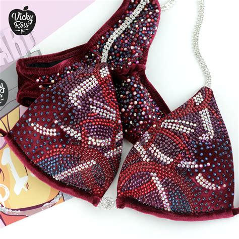 Cranberry AB Designer Bikini Bodybuilding Crystal Suit Vicky Ross Fit